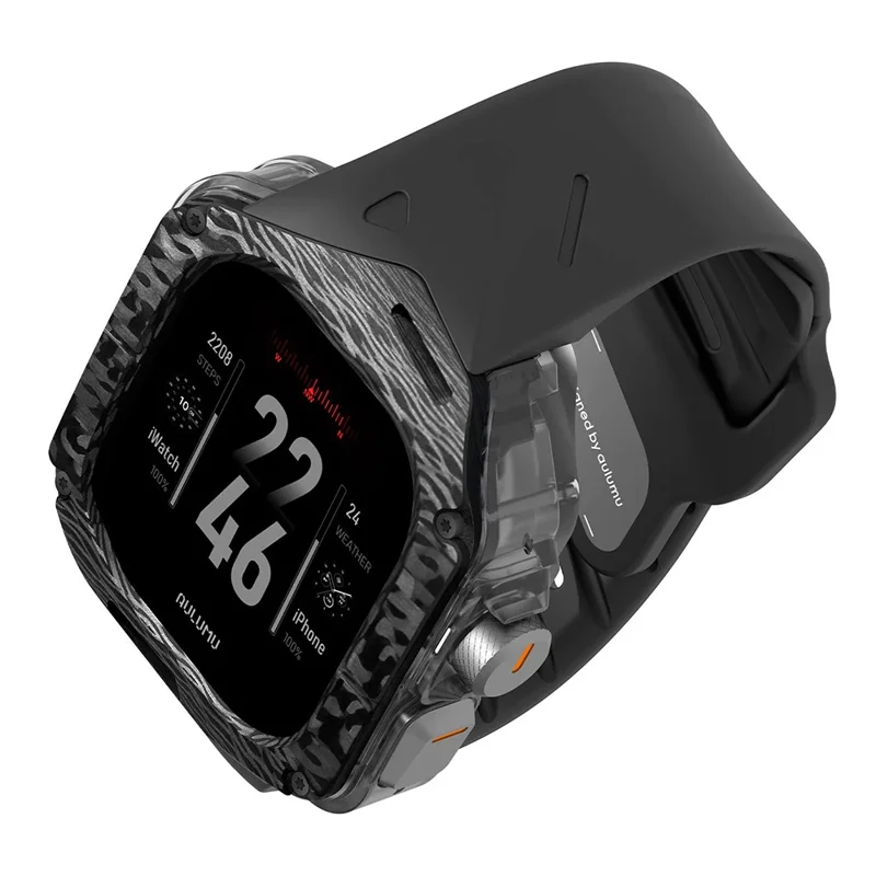 AULUMU A01 Für Apple Watch Ultra 2 49 mm / Ultra 49 mm Fluoroelastomer Armband mit integriertem Carbon + PC-Uhrengehäuse – Schwarz