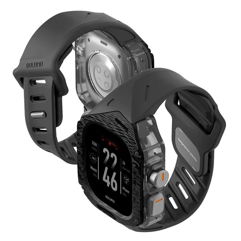 AULUMU A01 Für Apple Watch Ultra 2 49 mm / Ultra 49 mm Fluoroelastomer Armband mit integriertem Carbon + PC-Uhrengehäuse – Schwarz
