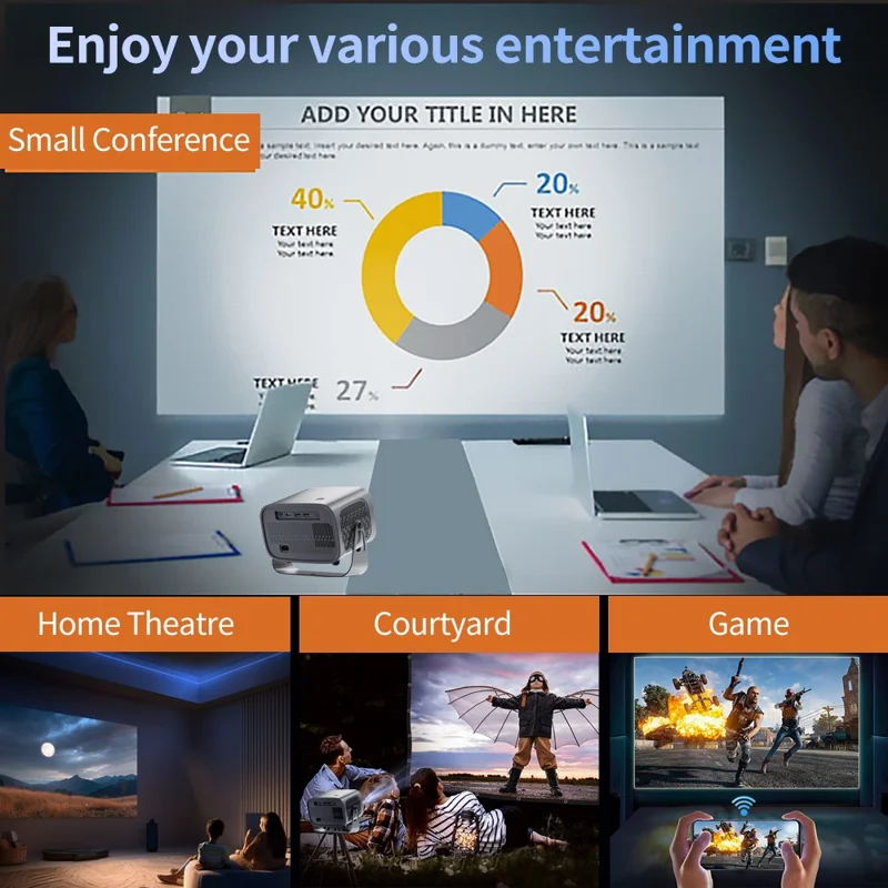 A10 PLUS Projecteur Portable Intelligent 720P Native Décodeur 4K Android 11 WiFi 200 Lumens ANSI Home Cinéma - Noir / Prise UE
