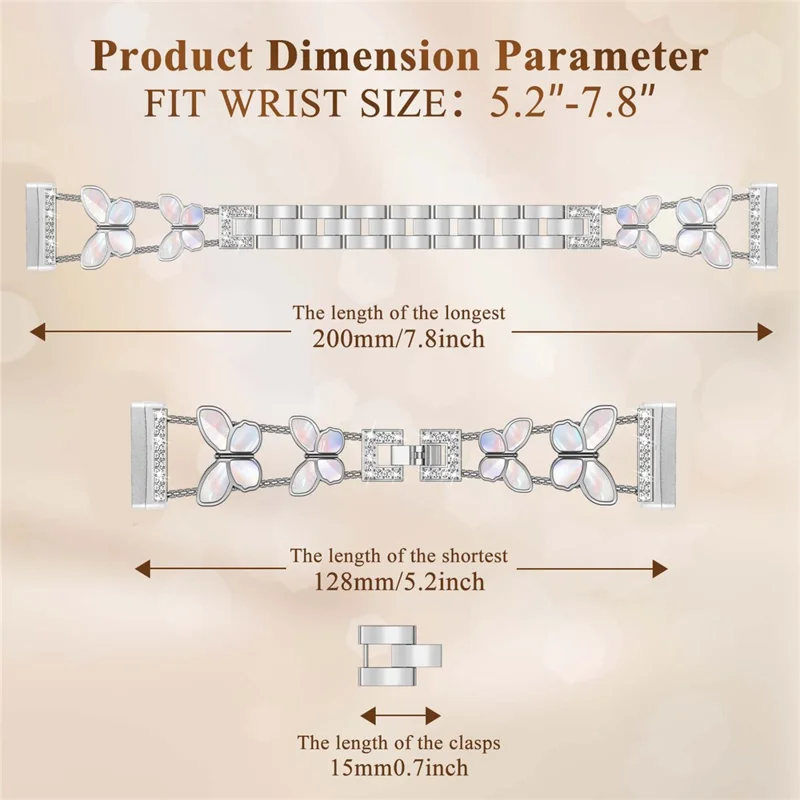 Watch Band for 	Fitbit Versa 4 / Versa 3 / Sense 2 , Butterfly Rhinestone Decor Metal Chain Wrist Strap - Silver