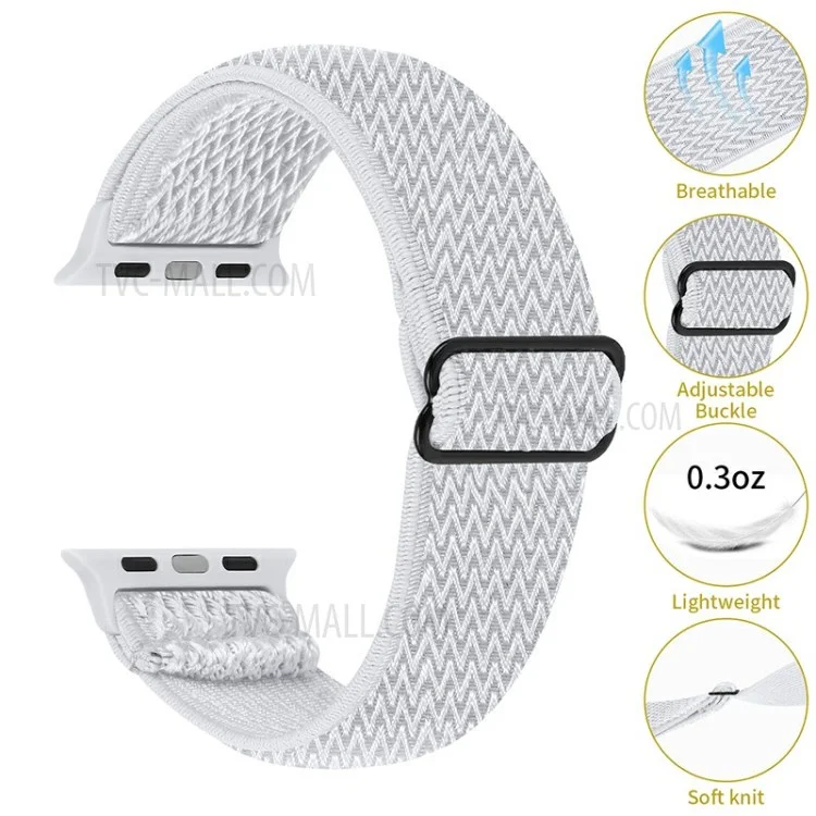 Braided Nylon Adjustable Watch Band Replacement Bracelet Strap for Apple Watch Ultra 49mm / Series 8 45mm / 7 45mm / 1 / 2 / 3 42mm 4 / 5 / 6 / SE / SE (2022) 44mm - White