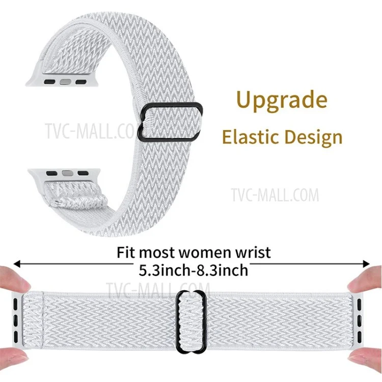 Braided Nylon Adjustable Watch Band Replacement Bracelet Strap for Apple Watch Ultra 49mm / Series 8 45mm / 7 45mm / 1 / 2 / 3 42mm 4 / 5 / 6 / SE / SE (2022) 44mm - White