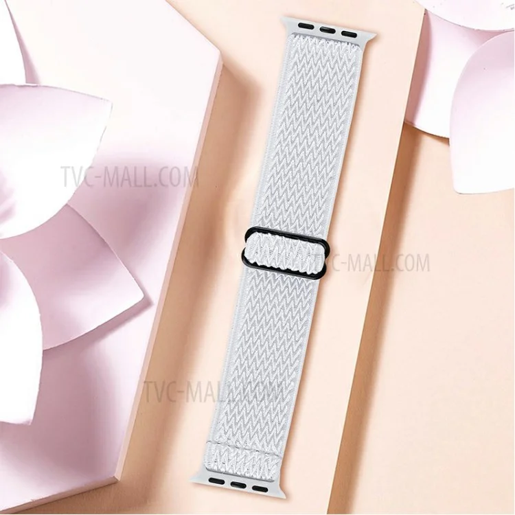 Braided Nylon Adjustable Watch Band Replacement Bracelet Strap for Apple Watch Ultra 49mm / Series 8 45mm / 7 45mm / 1 / 2 / 3 42mm 4 / 5 / 6 / SE / SE (2022) 44mm - White