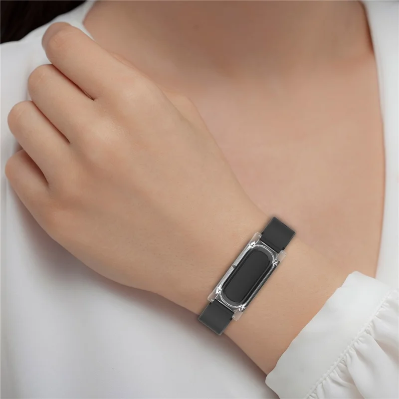For Google Fitbit Air Adjustable Watchband TPU Strap with Transparent Watch Case - Black