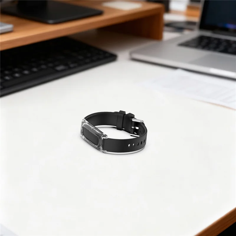 For Google Fitbit Air Adjustable Watchband TPU Strap with Transparent Watch Case - Black