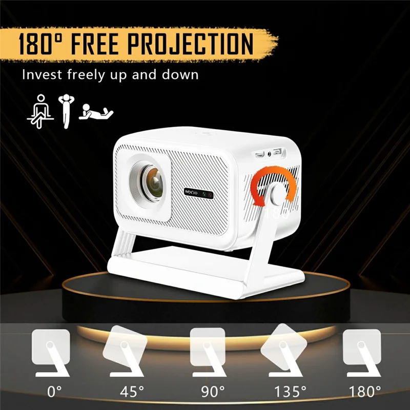 MX10 Mini Projector 4K 1080P 400 ANSI Lumens Bluetooth-compatible WiFi 6 Electric Auto Focus Portable Projector for Home Theater - White  /  EU Plug