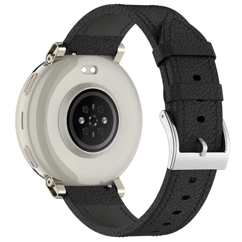 For Huami Amazfit Bip Max / Balance 3 Strap 22mm Textured Genuine Cow Leather Watch Band - Black