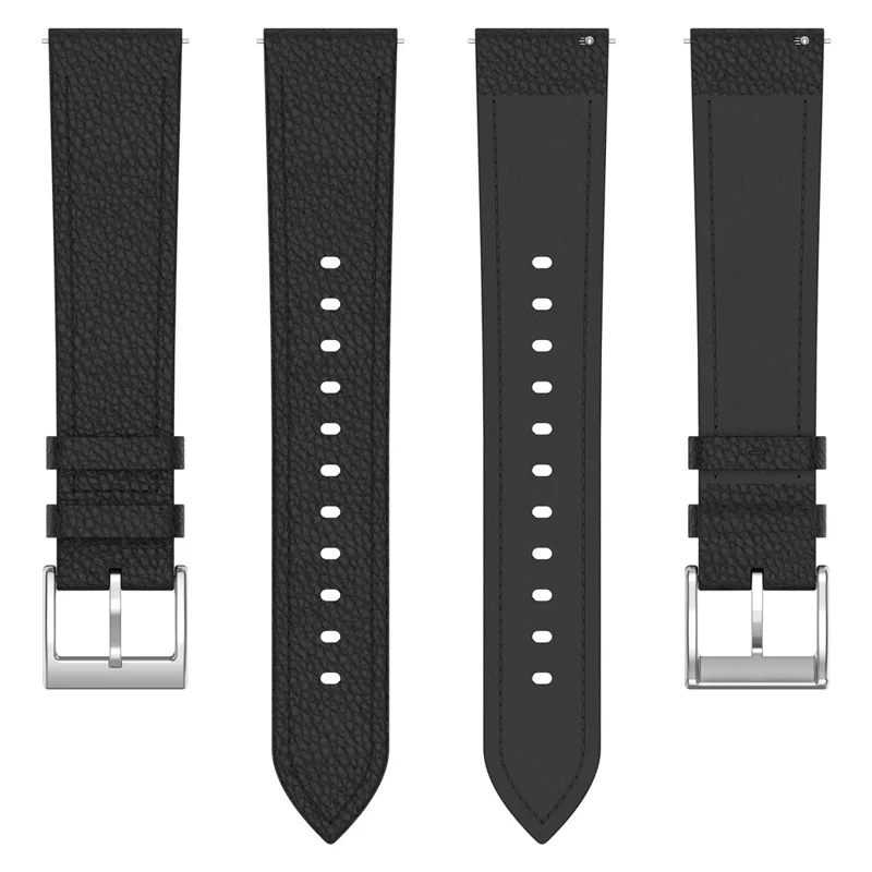 For Huami Amazfit Bip Max / Balance 3 Strap 22mm Textured Genuine Cow Leather Watch Band - Black