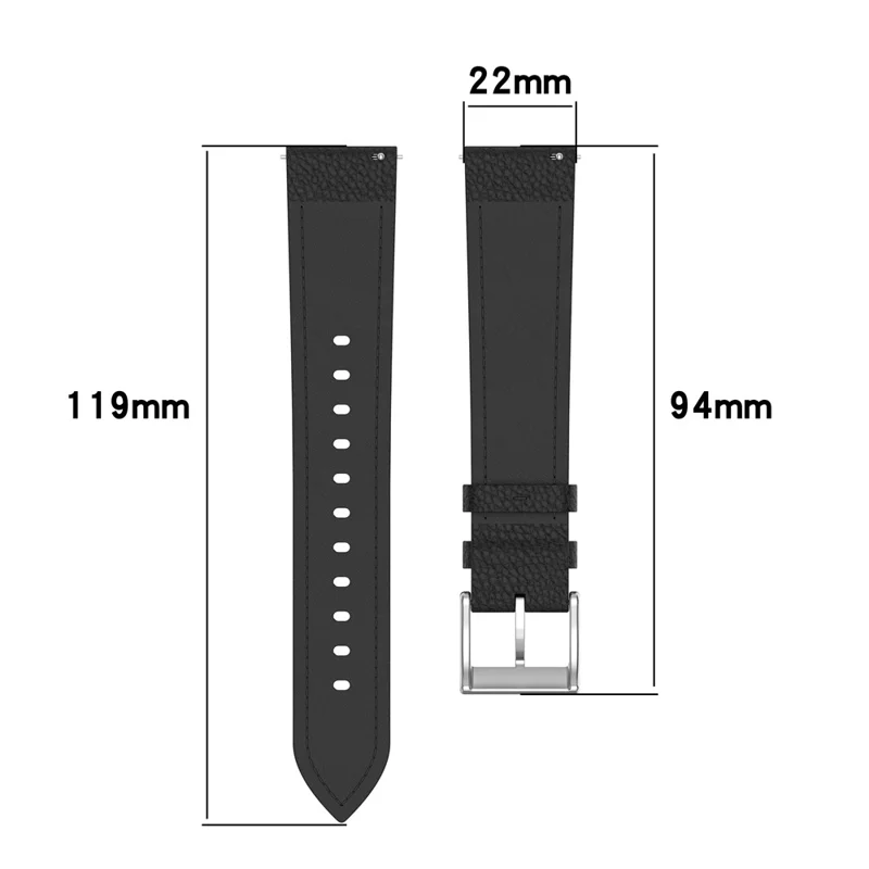For Huami Amazfit Bip Max / Balance 3 Strap 22mm Textured Genuine Cow Leather Watch Band - Black