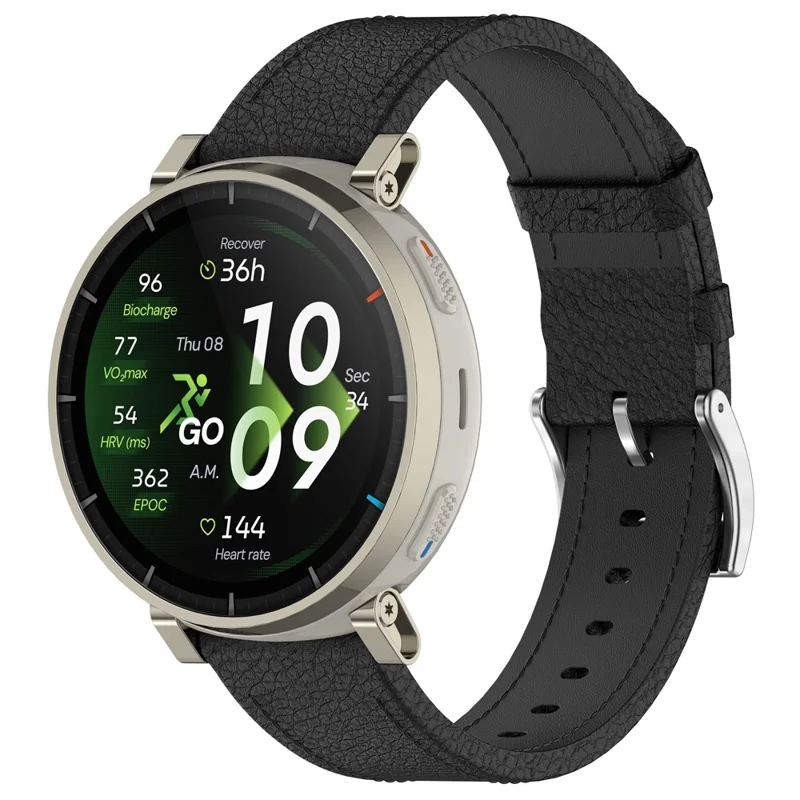 For Huami Amazfit Bip Max / Balance 3 Strap 22mm Textured Genuine Cow Leather Watch Band - Black