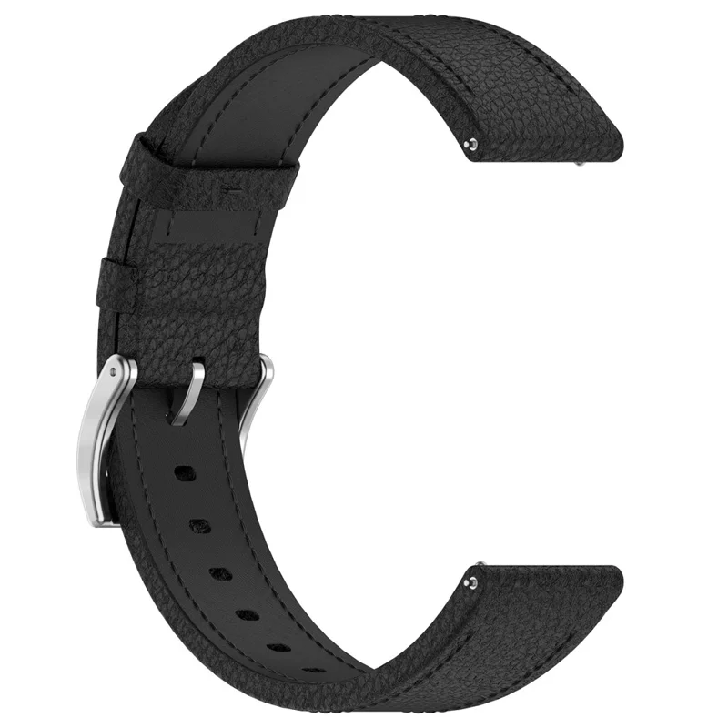 For Huami Amazfit Bip Max / Balance 3 Strap 22mm Textured Genuine Cow Leather Watch Band - Black