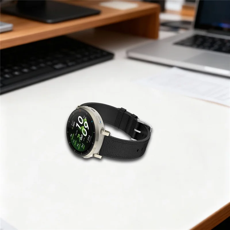 For Huami Amazfit Bip Max / Balance 3 Strap 22mm Textured Genuine Cow Leather Watch Band - Black