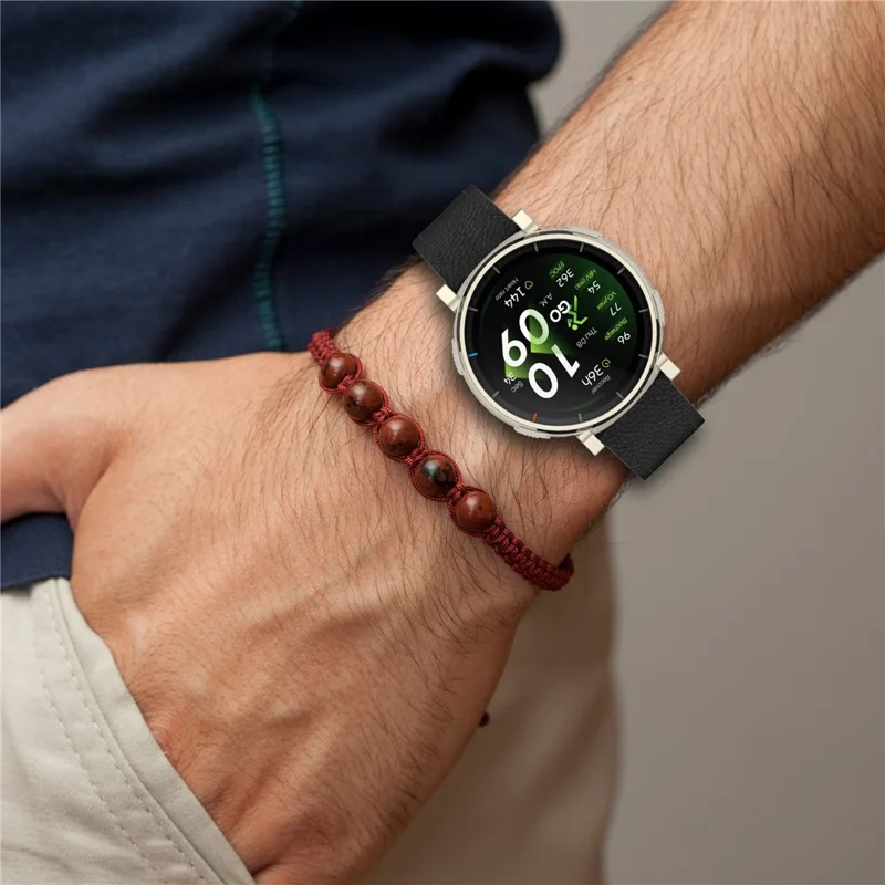 For Huami Amazfit Bip Max / Balance 3 Strap 22mm Textured Genuine Cow Leather Watch Band - Black