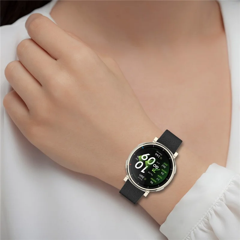 For Huami Amazfit Bip Max / Balance 3 Strap 22mm Textured Genuine Cow Leather Watch Band - Black