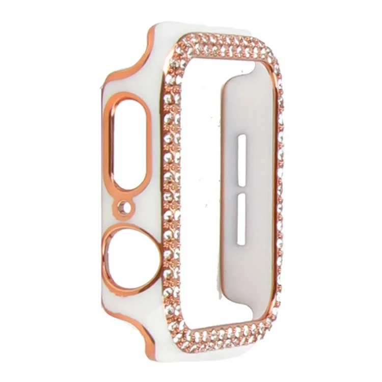 Two Rows Shiny Rhinestones Dual Color PC Watch Protective Case Cover for Apple Watch Series 3/2/1 42mm - White/Rose Gold Rhinestone