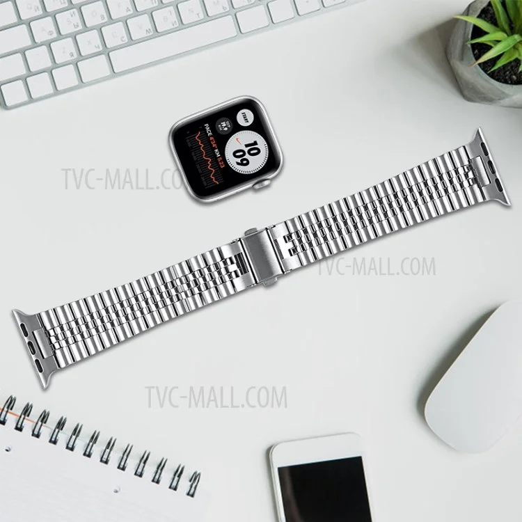 Five Beads Stainless Steel Watch Band Replacement Wrist Strap for Apple Watch Series 10 42mm / 9 8 7 41mm / 6 5 4 SE SE (2022) SE (2023) 40mm / 3 2 1 38mm - Silver