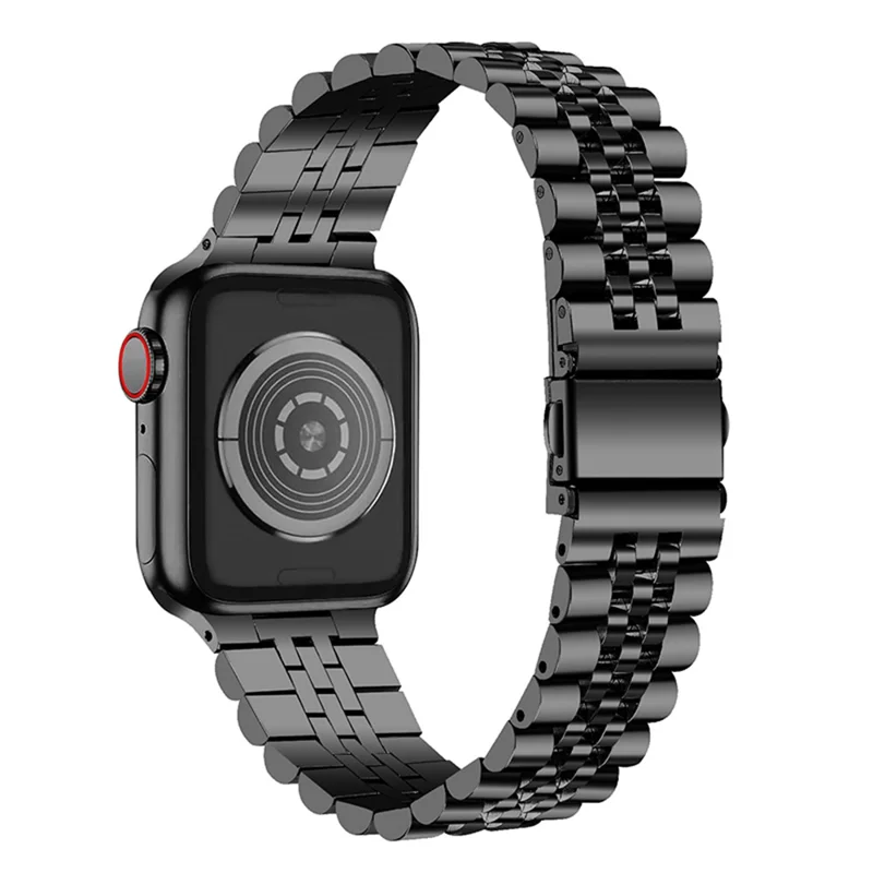 Five Beads Stainless Steel Watch Band Replacement Wrist Strap for Apple Watch Series 11 10 42mm / 9 8 7 41mm / SE3 SE2 SE 6 5 4 40mm / 3 2 1 38mm - Black
