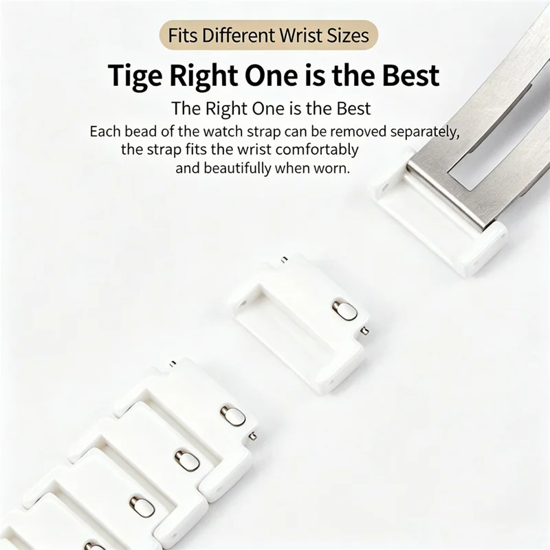 18mm Ceramic-like Watch Band for Huawei Watch GT 6 41mm / GT 5 41mm / GT 4 41mm One Bead Adjustable Strap - White