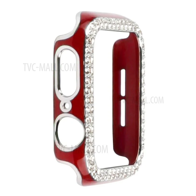 Zwei Reihen Strass Zweifarbige PC-Schutzschalen-Uhrengehäuse-Abdeckung für Apple Watch Series 4 / 5 / 6 44mm / SE 44mm / SE (2022) 44mm - Rot / Silber Strass