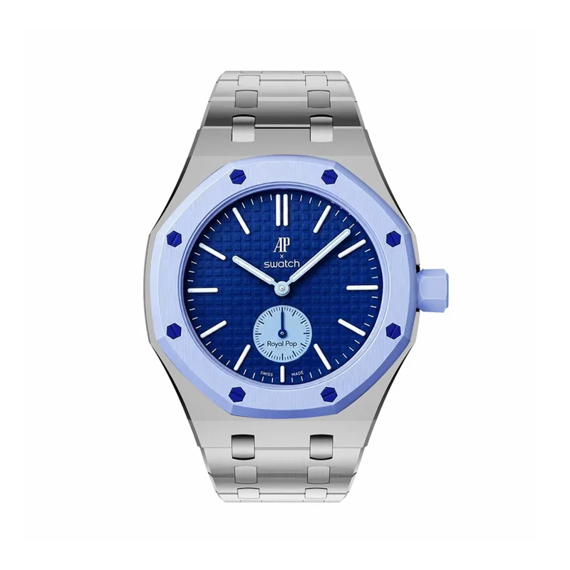 For Swatch Royal Pop Stainless Steel Watch Case with Integrated Watch Strap Adjustable Metal Wristband - Silver / 3 O'clock Direction
