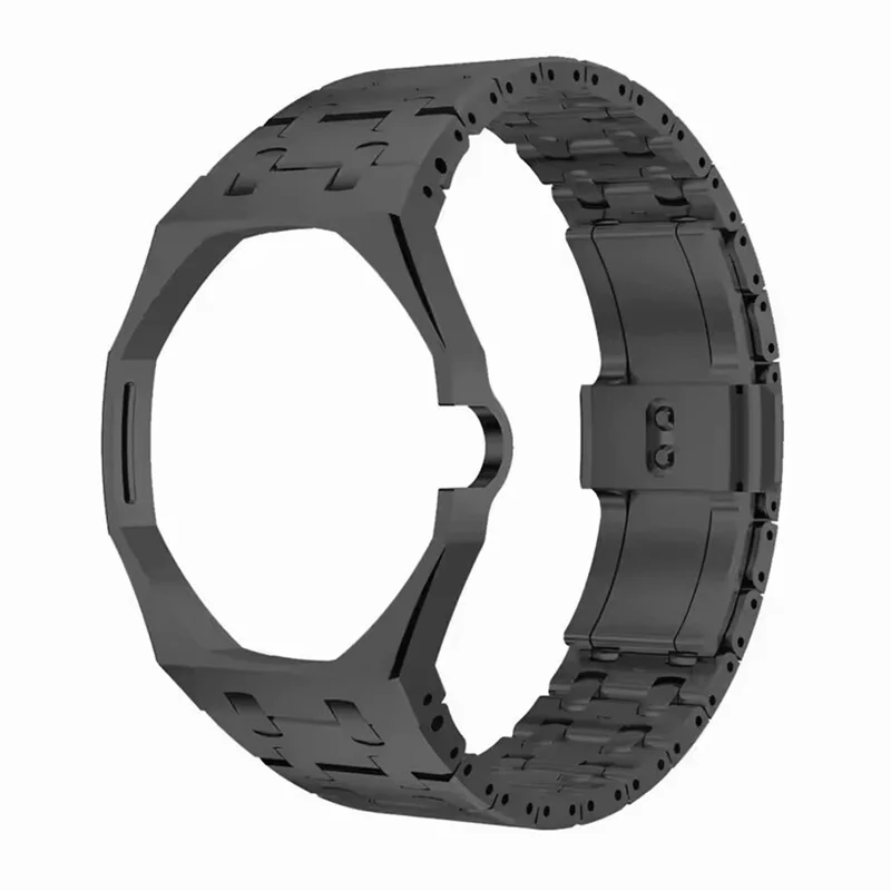 For Swatch Royal Pop Stainless Steel Watch Case with Integrated Watch Strap Adjustable Metal Wristband - Black / 3 O'clock Direction