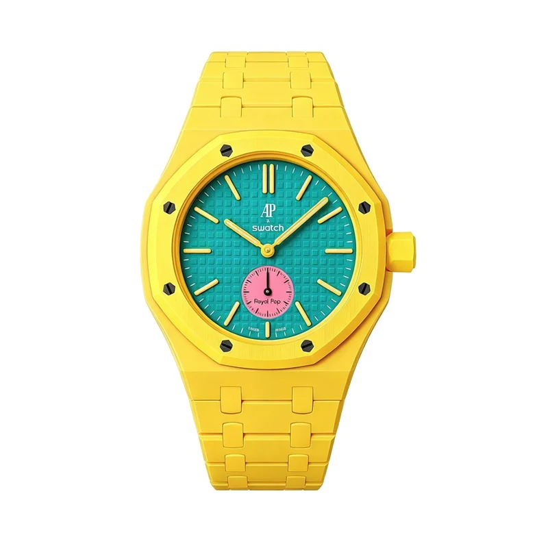 For Swatch Royal Pop Ceramic Strap Solid Color Watch Band Replacement with Integrated Watch Case - Yellow / 3 O'clock Direction