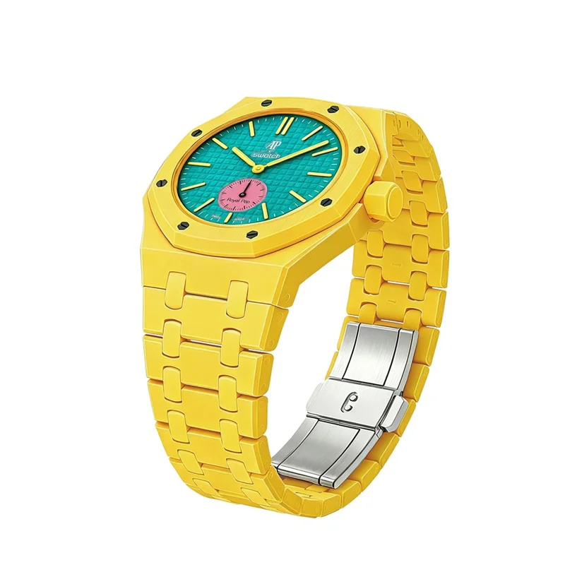For Swatch Royal Pop Ceramic Strap Solid Color Watch Band Replacement with Integrated Watch Case - Yellow / 3 O'clock Direction