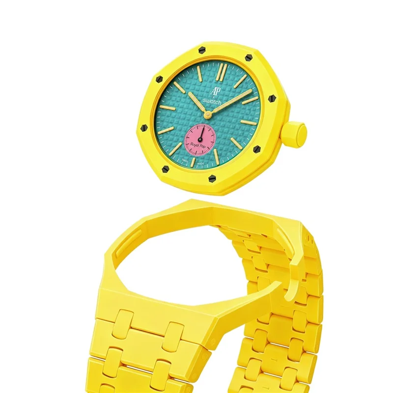 For Swatch Royal Pop Ceramic Strap Solid Color Watch Band Replacement with Integrated Watch Case - Yellow / 3 O'clock Direction