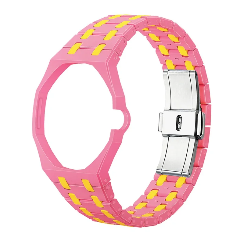 For Swatch Royal Pop Ceramic Strap with Case Dual Color Watch Band Replacement - Pink Yellow / 3 O'Clock Crown