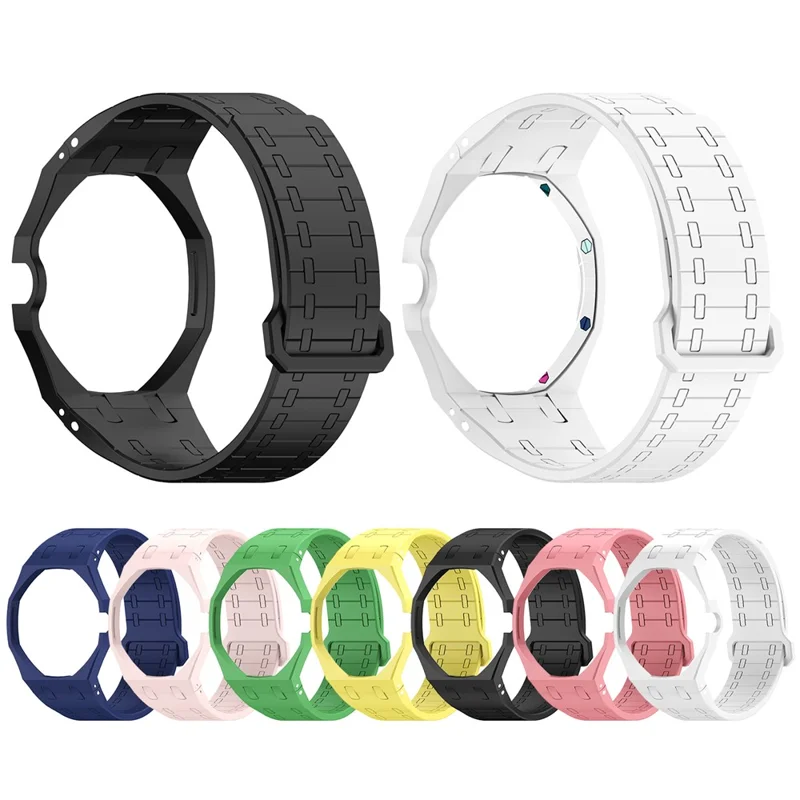 For Swatch Royal Pop Silicone Magnetic Strap with Case Watch Band Replacement - Pink  /  3 O'Clock Crown