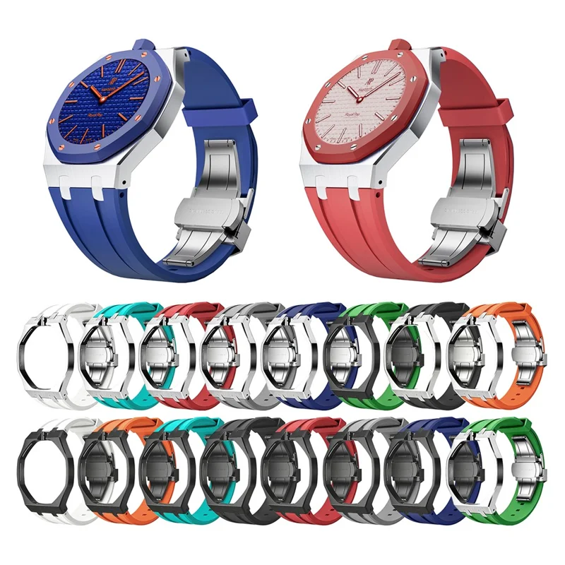 For Swatch Royal Pop Silver Metal Case with Silicone Strap Replacement - Silver Case + White Band / 3 O'Clock Crown