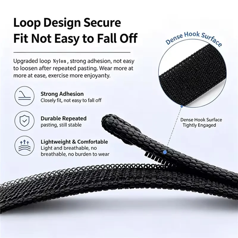 For Google Fitbit Air Breathable Nylon Loop Band Magic Tape Adjustable Sports Watch Strap - Black