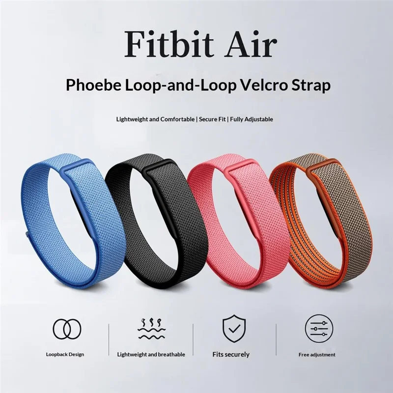 For Google Fitbit Air Breathable Nylon Loop Band Magic Tape Adjustable Sports Watch Strap - Black