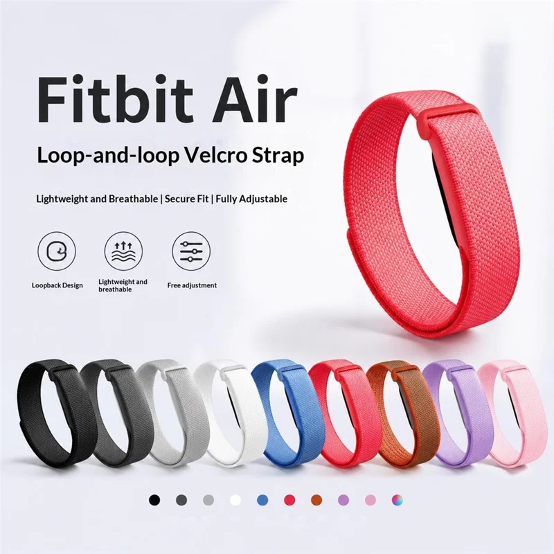 For Google Fitbit Air Breathable Nylon Loop Band Magic Tape Adjustable Sports Watch Strap - Black