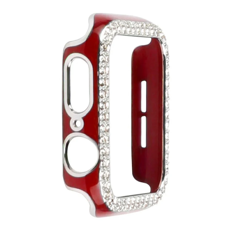 Two Rows Rhinestones Dual Color PC Watch Case Cover for Apple Watch Series 6 / 5 / 4 40mm / Watch SE / SE (2022) 40mm - Red / Silver Rhinestone