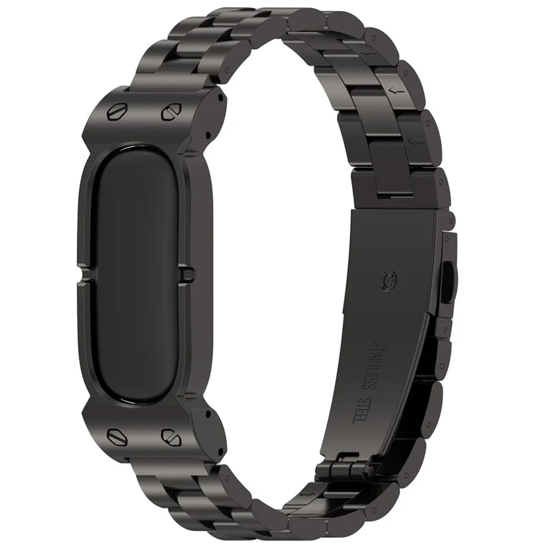 سوار ساعة من الستيل المقاوم للصدأ من أجل Google Fitbit Air بسلسلة معدنية ثلاثية الخرز - أسود
