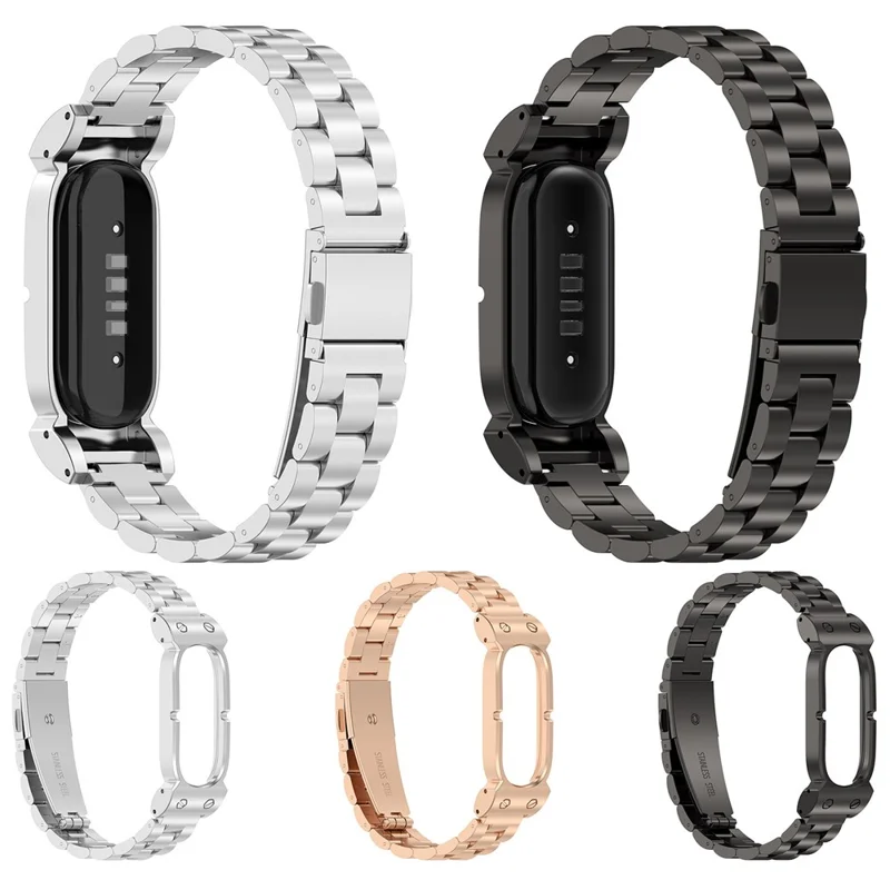سوار ساعة من الستيل المقاوم للصدأ من أجل Google Fitbit Air بسلسلة معدنية ثلاثية الخرز - أسود
