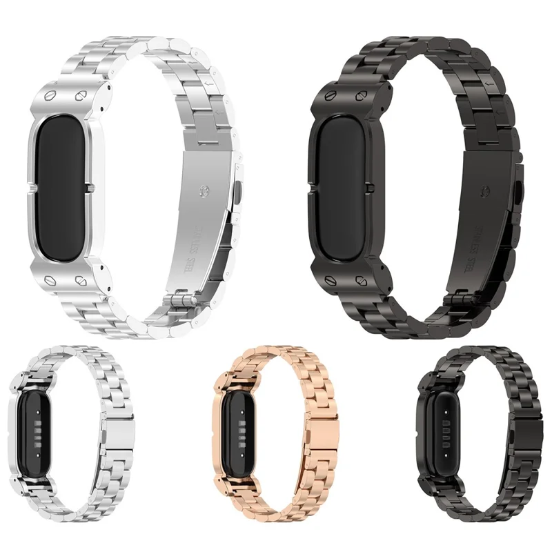 سوار ساعة من الستيل المقاوم للصدأ من أجل Google Fitbit Air بسلسلة معدنية ثلاثية الخرز - أسود