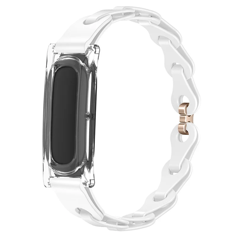 Für Google Fitbit Air Silikon-Kettenglieder-Armband mit durchsichtigem PC-Schutzhülle - Weiß / Roségold-Schnalle