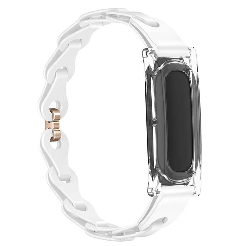 Für Google Fitbit Air Silikon-Kettenglieder-Armband mit durchsichtigem PC-Schutzhülle - Weiß / Roségold-Schnalle