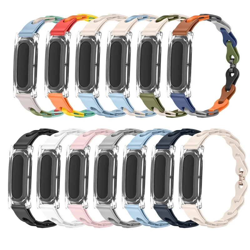 Für Google Fitbit Air Silikon-Kettenglieder-Armband mit durchsichtigem PC-Schutzhülle - Weiß / Roségold-Schnalle