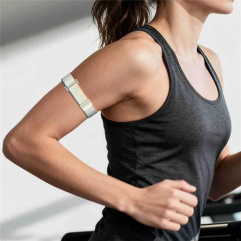 For Huami Amazfit Helio Strap Nylon Loop Magic Tape Band Adjustable Sport Watch Strap - Orange / Beige