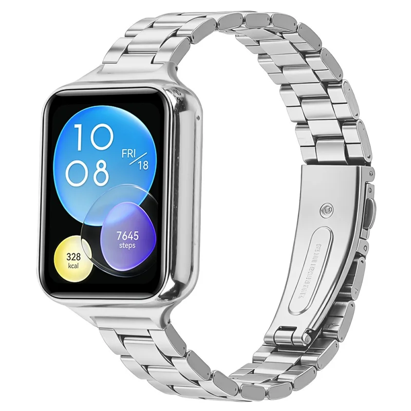 Edelstahlarmband für Xiaomi Smart Band 10 Pro / 9 Pro / 8 Pro / Redmi Watch 6 / 5 / 4, Dreikugel-Uhrenarmband mit Faltverschluss – Silber