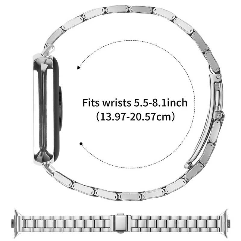 Edelstahlarmband für Xiaomi Smart Band 10 Pro / 9 Pro / 8 Pro / Redmi Watch 6 / 5 / 4, Dreikugel-Uhrenarmband mit Faltverschluss – Silber