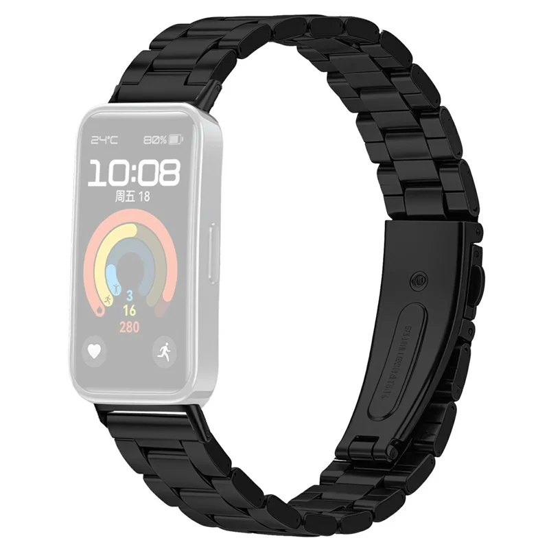 Watch Strap for Huawei Band 10 / 9 / 8 Stainless Steel Three-bead Band with Folding Clasp - Black