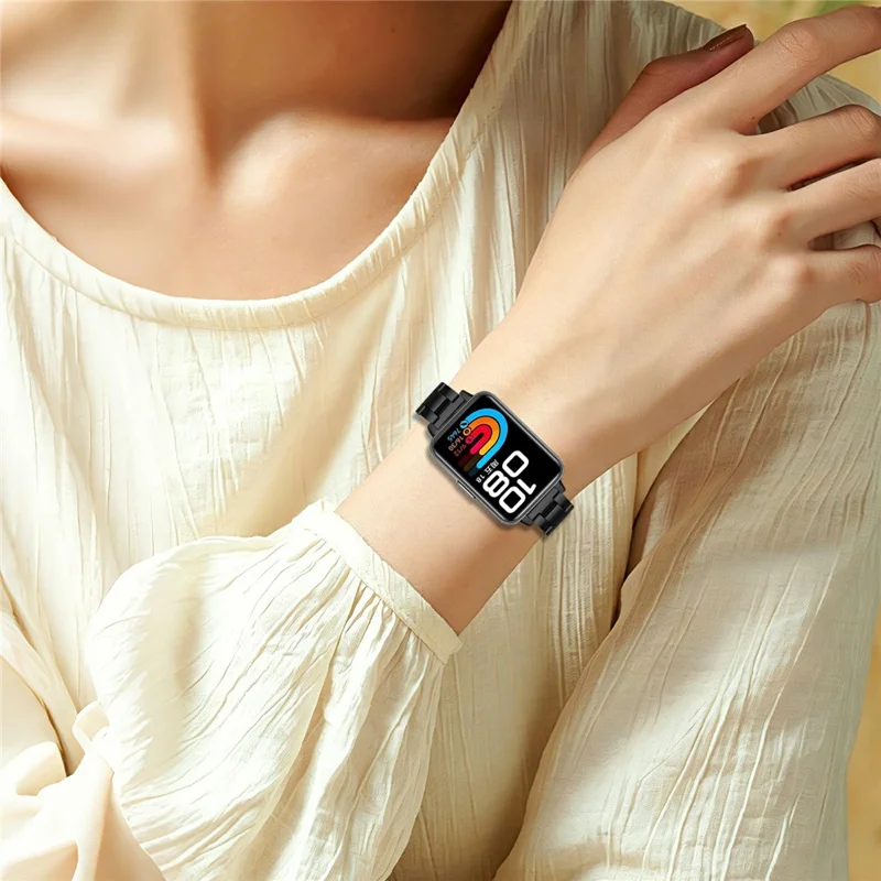 Watch Strap for Huawei Band 10 / 9 / 8 Stainless Steel Three-bead Band with Folding Clasp - Black