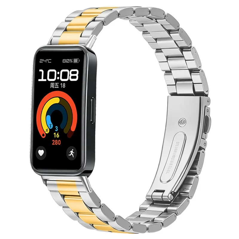 Metal Watch Strap for Huawei Band 10 / 9 / 8 Three-bead Stainless Steel Bracelet with Folding Clasp - Silver / Gold