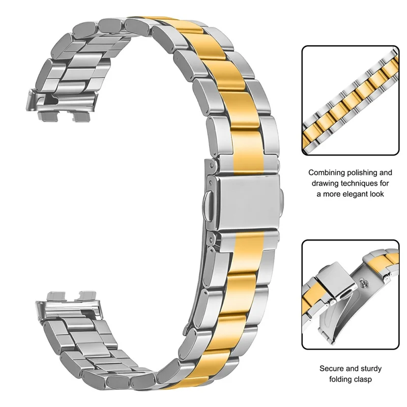 Metal Watch Strap for Huawei Band 10 / 9 / 8 Three-bead Stainless Steel Bracelet with Folding Clasp - Silver / Gold