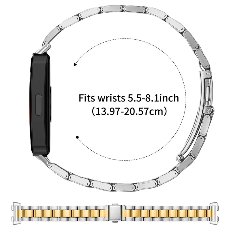 Metal Watch Strap for Huawei Band 10 / 9 / 8 Three-bead Stainless Steel Bracelet with Folding Clasp - Silver / Gold