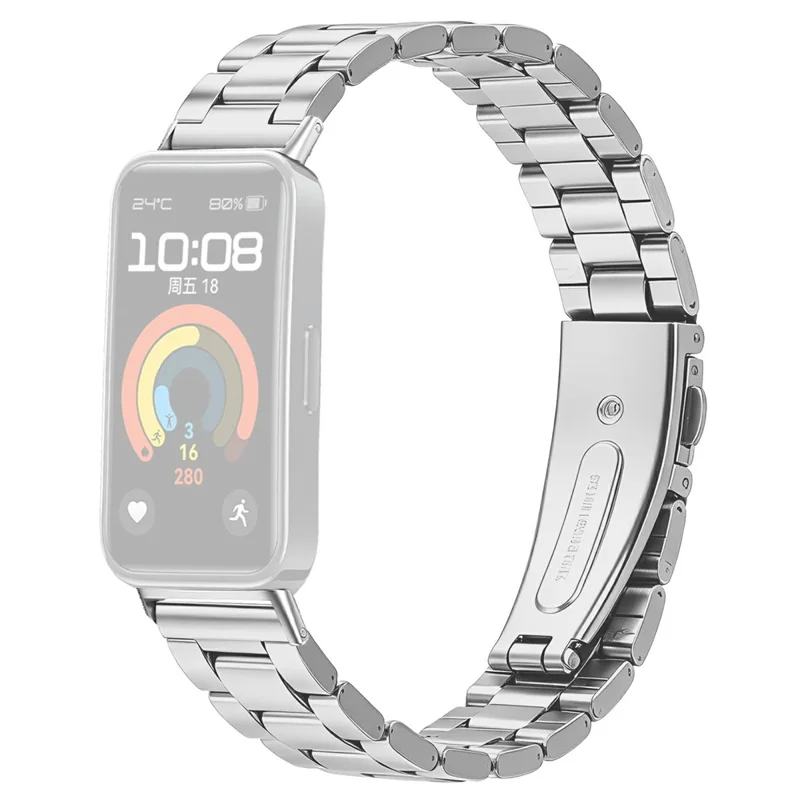 Stainless Steel Band for Huawei Band 10 / 9 / 8 Three-bead Watch Strap with Folding Clasp - Silver